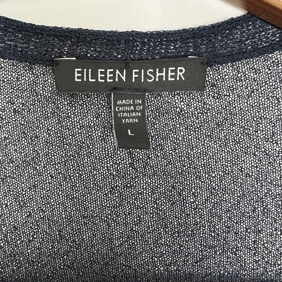 EILEEN FISHER Cardigan L Viscose Crepe Sheer Tunic Button Up Long Sleeve Navy - Picture 2 of 9